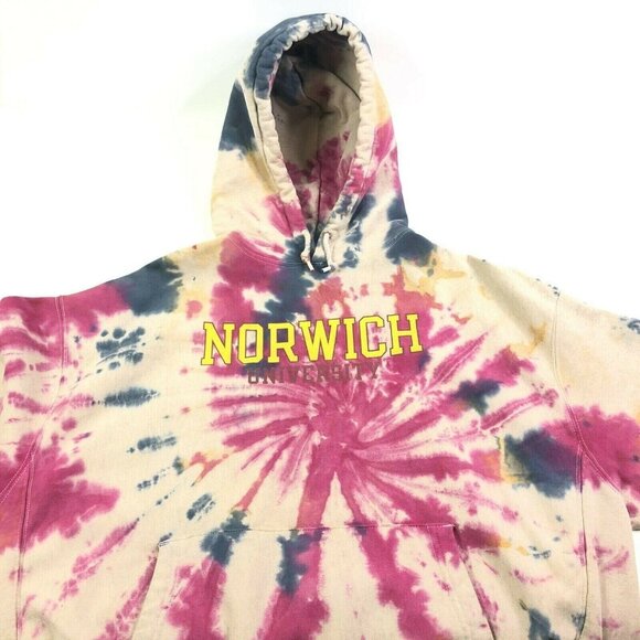 Champion Reverse Weave Norwich University Tie Dye Hooded Sweatshirt XL OOAK - Picture 1 of 10